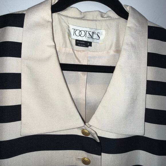 Vintage Tootsies Silk Blazer – Size 6 Black & White Striped Statement Jacket – - Picture 11 of 16